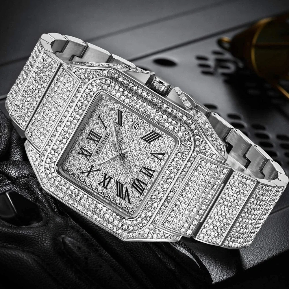 Silver Diamond-Studded Watch for men *NEW*